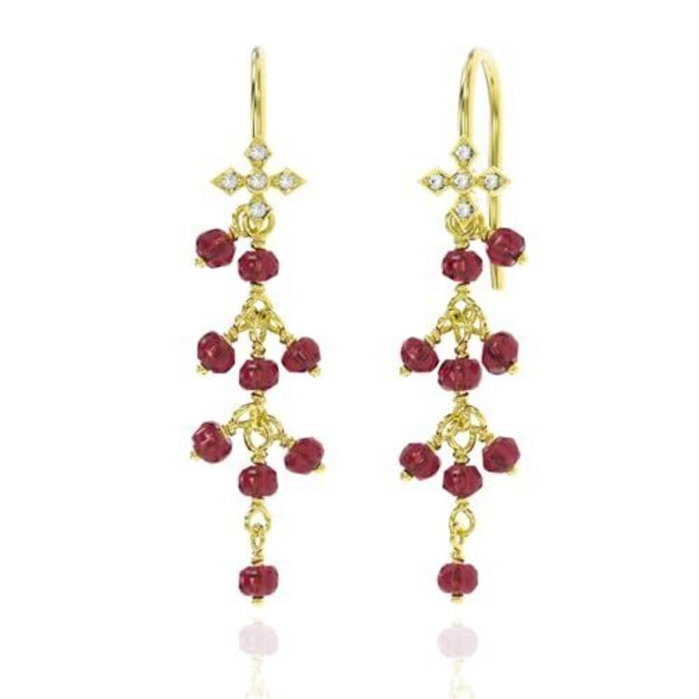 7747 Garnet Earrings in Wire Wrapped Dangle Shape - 18K Gold Vermeil